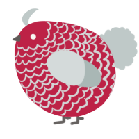 A crimson and silver chicken with a lace pattern