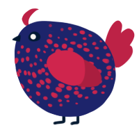 A navy and crimson chicken with a speckle pattern