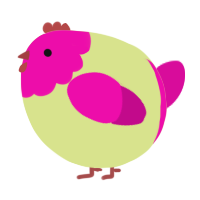 A lemon and fuchsia chicken with a head pattern