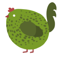 A chartreuse and olive chicken with a speckle pattern