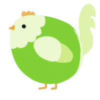 A grass and apple chicken with a head pattern