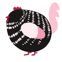 A sable and rose chicken with a bar pattern