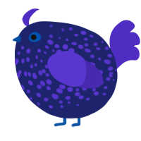 A navy and indigo chicken with a speckle pattern