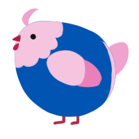 A ultramarine and pink chicken with a head pattern