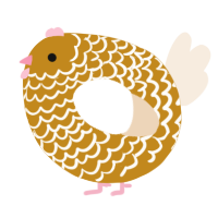 A ochre and cream chicken with a lace pattern