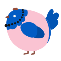 A rose and ultramarine chicken with a head pattern
