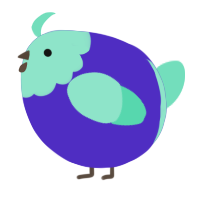 A indigo and mint chicken with a head pattern