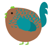 A brown and teal chicken with a half-lace pattern