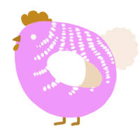 A lavender and cream chicken with a half-bar pattern