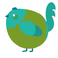 A chartreuse and turquoise chicken with a head pattern