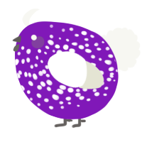 A violet and white chicken with a speckle pattern