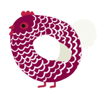 A maroon and white chicken with a lace pattern