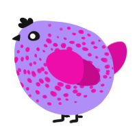 A lilac and fuchsia chicken with a speckle pattern