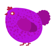 A amethyst and plum chicken with a speckle pattern