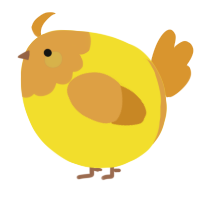 A yellow and orange chicken with a head pattern