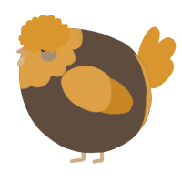 A bark and orange chicken with a head pattern