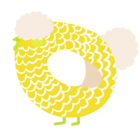A yellow and cream chicken with a lace pattern