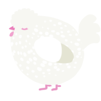 A white chicken with a speckle pattern