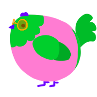 A pink and viridian chicken with a head pattern