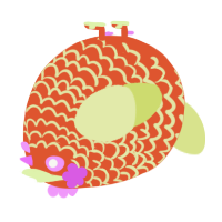 A vermilion and lemon chicken with a lace pattern