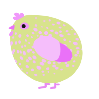 A lemon and lavender chicken with a speckle pattern