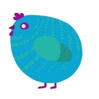A cerulean and turquoise chicken with a bar pattern