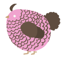 A pink and bark chicken with a lace pattern