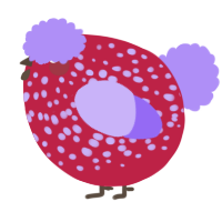 A crimson and lilac chicken with a speckle pattern