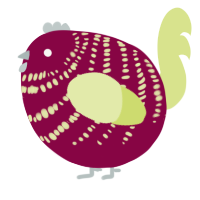A maroon and lemon chicken with a bar pattern
