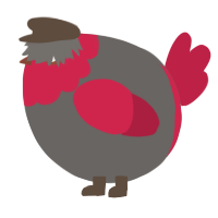 A grey and crimson chicken with a head pattern