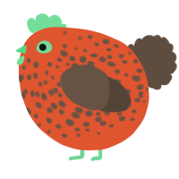 A vermilion and bark chicken with a speckle pattern