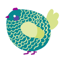 A teal and lemon chicken with a lace pattern