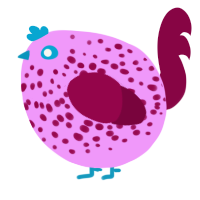 A lavender and maroon chicken with a speckle pattern