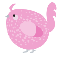 A pink chicken with a speckle pattern