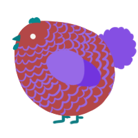 A red and blurple chicken with a lace pattern