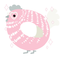 A rose and white chicken with a bar pattern