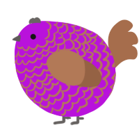 A amethyst and brown chicken with a lace pattern