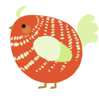 A vermilion and apple chicken with a bar pattern
