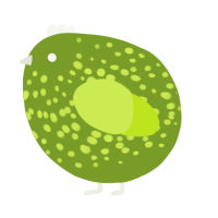 A chartreuse and lime chicken with a speckle pattern