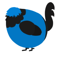 A sapphire and sable chicken with a head pattern