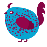 A cerulean and maroon chicken with a speckle pattern