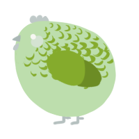 A gluppy and chartreuse chicken with a half-lace pattern