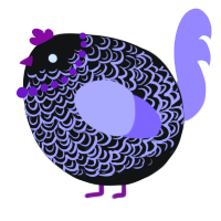 A black and lilac chicken with a double-lace pattern