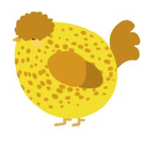 A yellow and ochre chicken with a speckle pattern