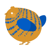A orange and ultramarine chicken with a bar pattern