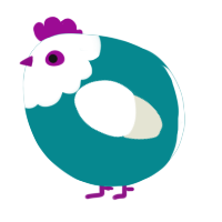 A teal and white chicken with a head pattern