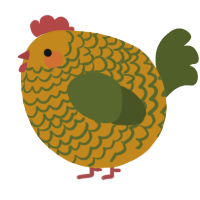 A ochre and olive chicken with a lace pattern