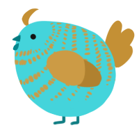 A aqua and gold chicken with a bar pattern