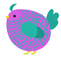 A orchid and turquoise chicken with a lace pattern
