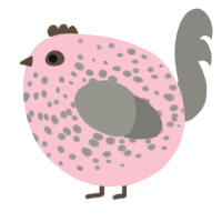 A rose and ash chicken with a speckle pattern
